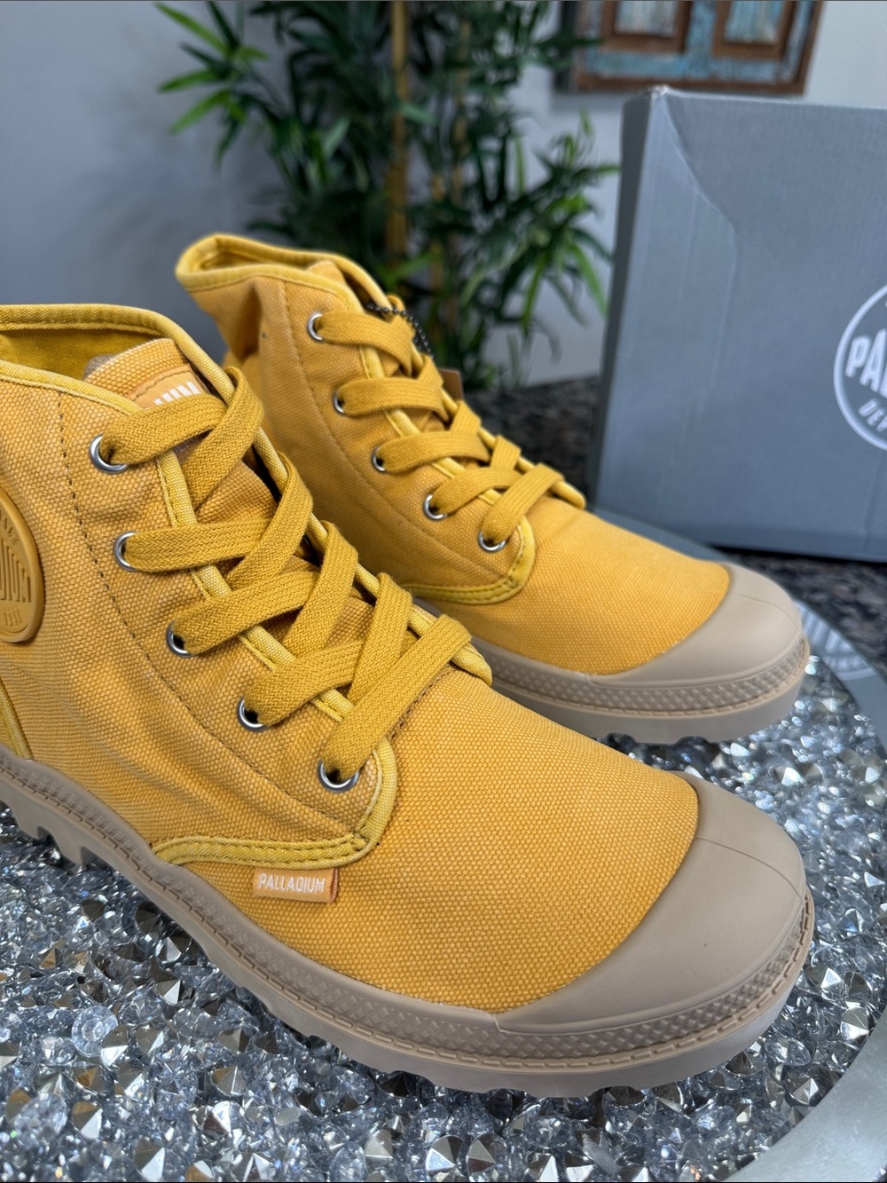 Palladium butterscoth Yellow Honey gold Canvas Lace-Up Ankle Boots lug sole NEW - Picture 5 of 12